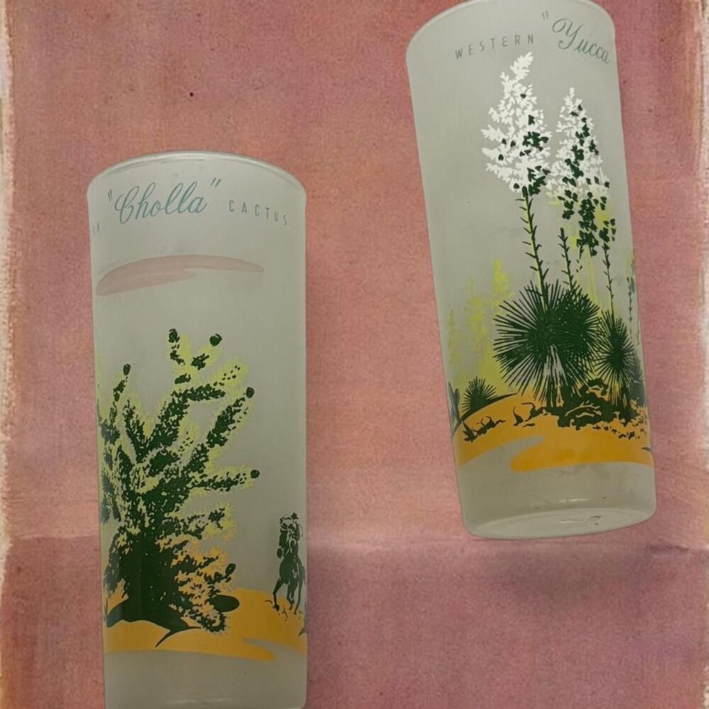 Vintage “Western” Cowboy Collectible Yucca Cholla Cactus Frosted Glass Tumblers - Picture 4 of 7